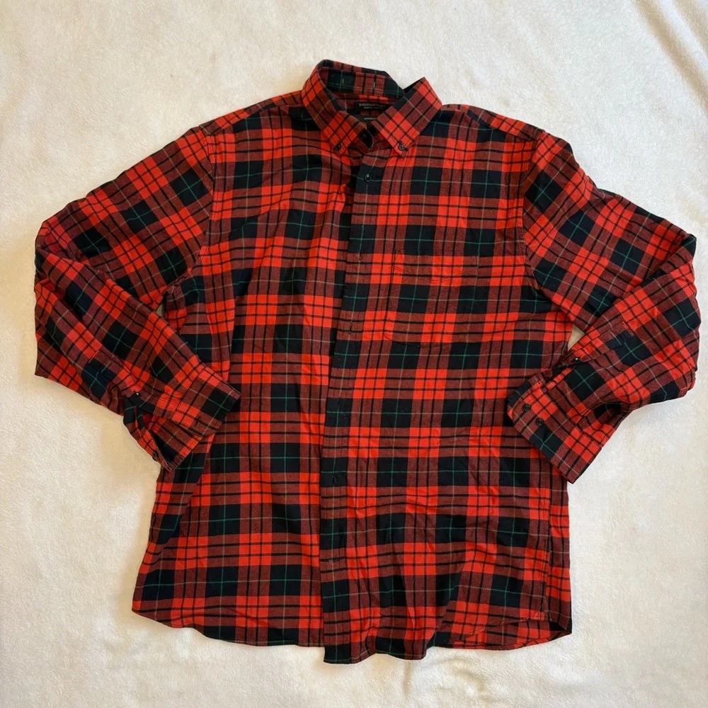 Banana Republic Untucked Standard‎ Fit Red Plaid Button Down XL Tall